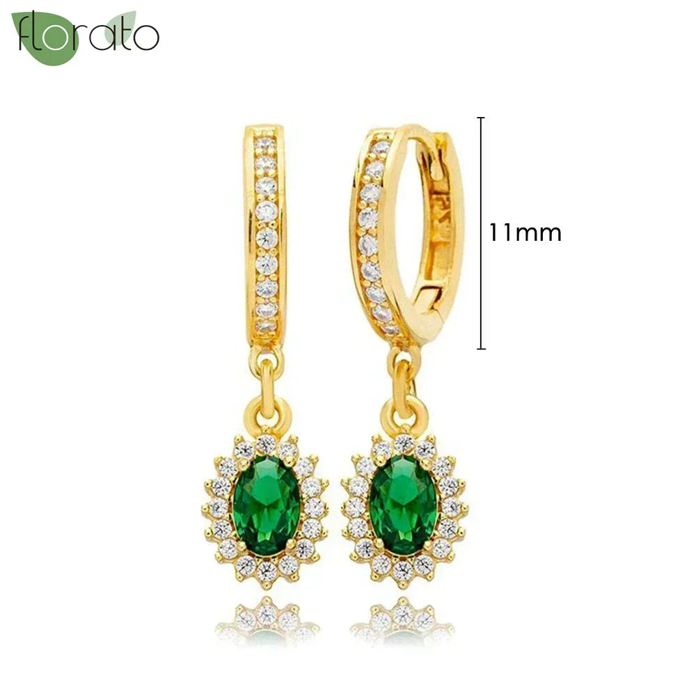 925 Sterling Silver Green Crystal CZ Hoop Earrings for Women | 2023 Luxury Gold Small Huggie Earrings | Fashion Piercing Jewelry - Floq & Raman