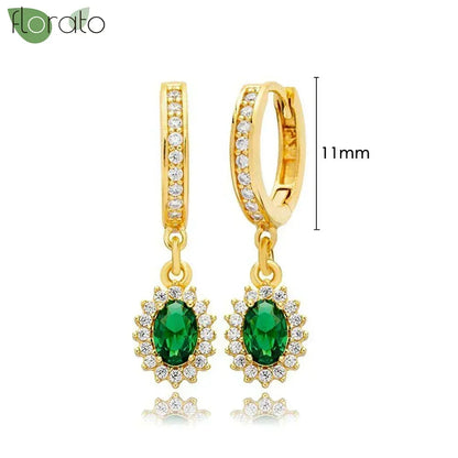 925 Sterling Silver Green Crystal CZ Hoop Earrings for Women | 2023 Luxury Gold Small Huggie Earrings | Fashion Piercing Jewelry - Floq & Raman
