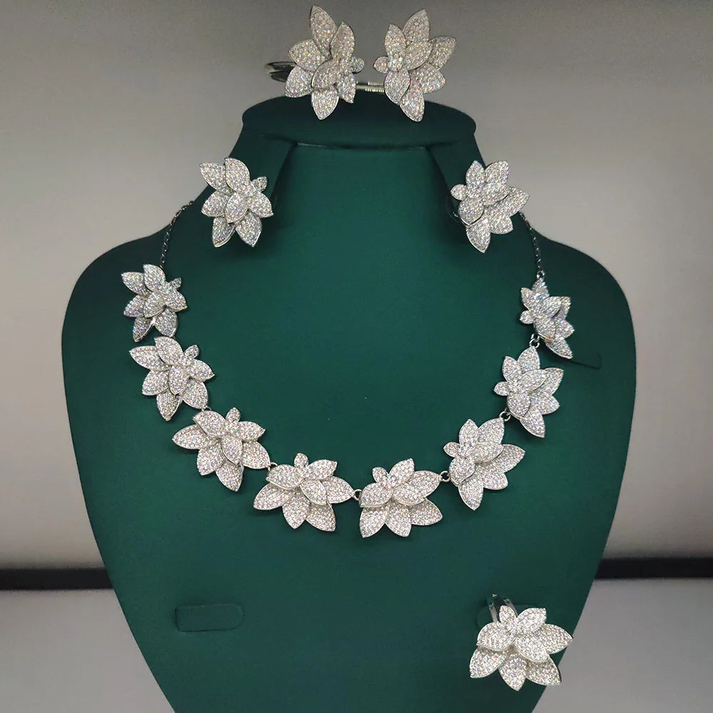 New Fashion African Multi Flowers Dubai Bridal Jewelry Set For Women Wedding Party Nigerian Choker Necklace Earring Set - Floq & Raman