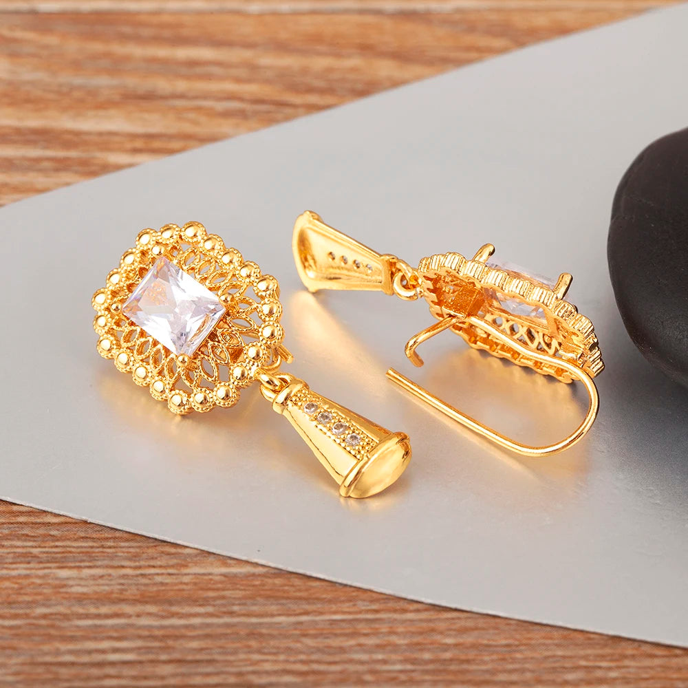 High Quality Rectangle/Evil Eye Shape Elegant Aesthetic Drop Earrings For Female Vintage Ear Jewelry Wedding Party Gifts - Floq & Raman