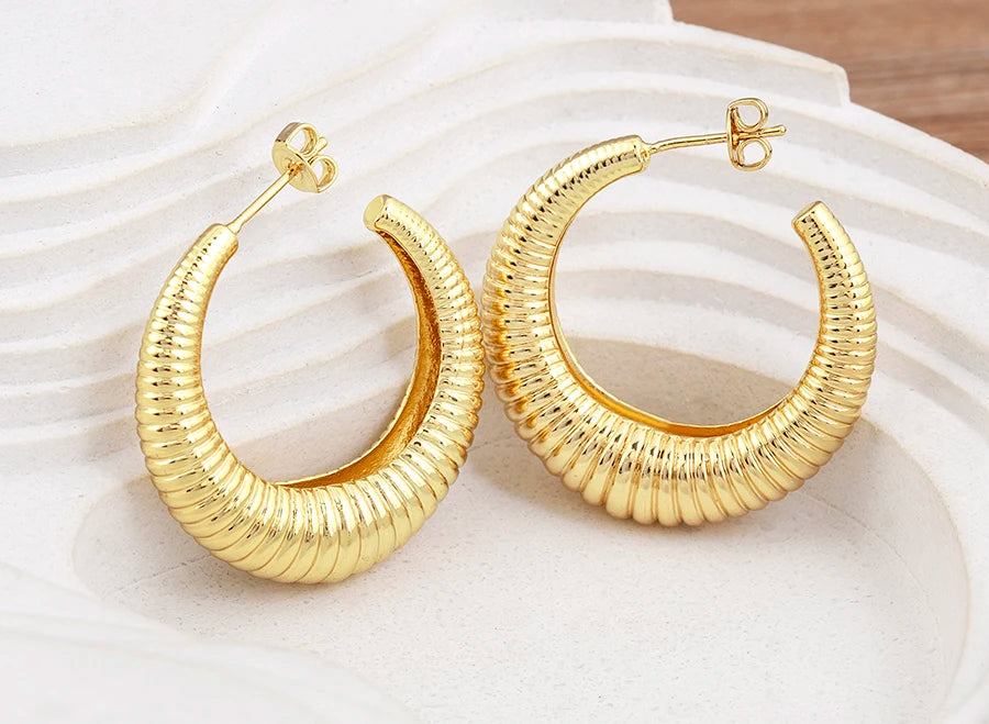 Top Quality 2 Colors Geometric Crescent Shape Adjustable Earrings Cubic Zirconia Women Retro Jewelry Classic Party Gift - Floq & Raman