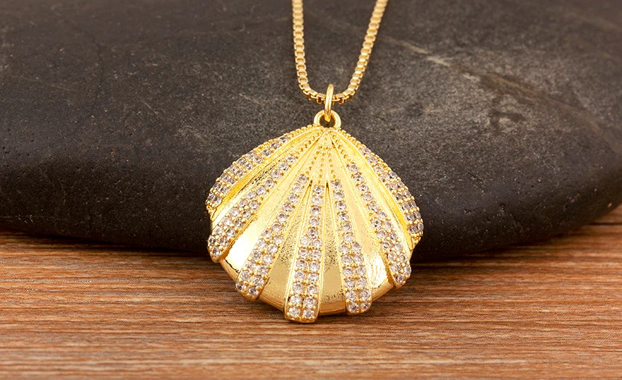 New Fashion Lucky Shell Shape Inlaid Pearl Crystal Zircon Pendant Necklace For Women Female 4 Styles Choice Jewelry Gifts - Floq & Raman