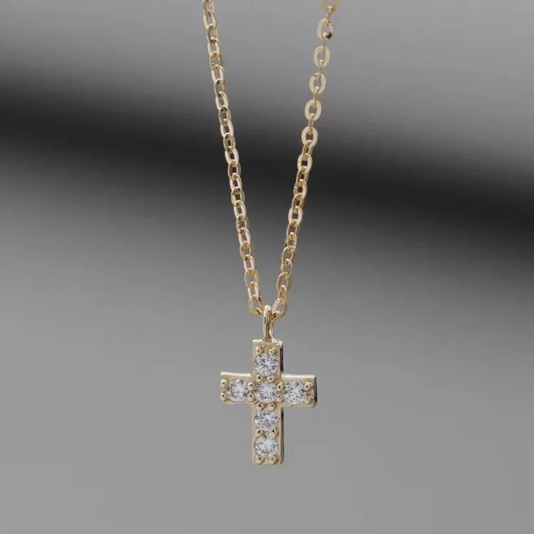925 sterling silver cross necklace with 14k gold plated simple mini pendant clavicle chain versatile 2024 new style - Floq & Raman