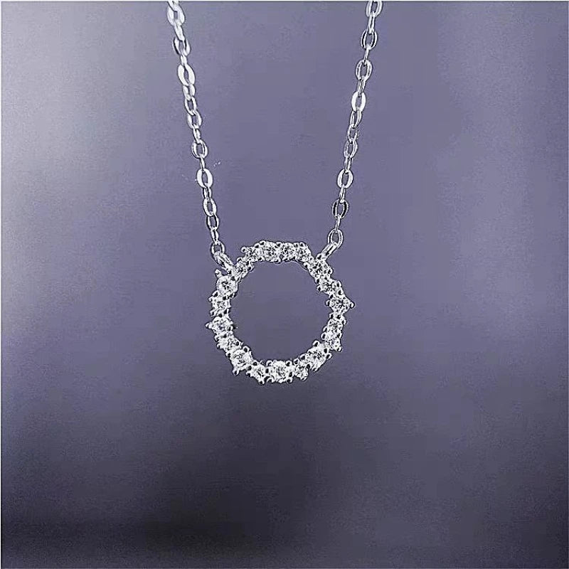 S925 Sterling silver plated 14k gold necklace with zircon full diamond circle light luxury clavicle chain Girl Gift - Floq & Raman
