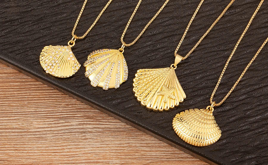 New Fashion Lucky Shell Shape Inlaid Pearl Crystal Zircon Pendant Necklace For Women Female 4 Styles Choice Jewelry Gifts - Floq & Raman