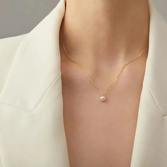 Pearl Pendant Necklaces for Women Temperament Clavicle Box Chain Choker 14K Gold Plated Jewelry - Floq & Raman