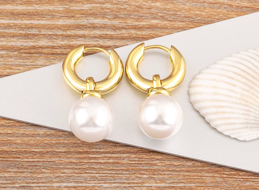Fashion Gold/Silver Color Pearls Pendant Earrings For Women Fine Accessories Hoop Bohemia Ear Jewelry Wedding Gift - Floq & Raman