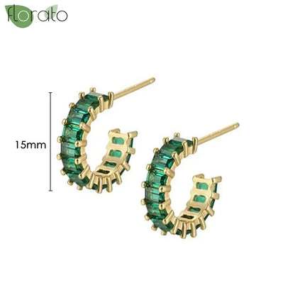 925 Sterling Silver Green Crystal CZ Hoop Earrings for Women | 2023 Luxury Gold Small Huggie Earrings | Fashion Piercing Jewelry - Floq & Raman