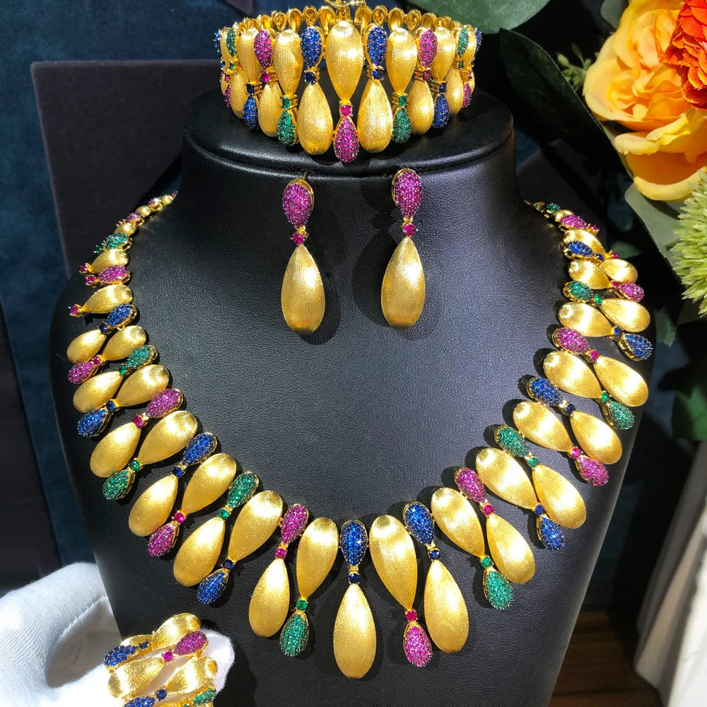 Luxury 4-Piece Knot & Ball African Jewelry Set for Women | Wedding, CZ Cubic Zirconia, Indian & Dubai Bridal Jewelry - Floq & Raman