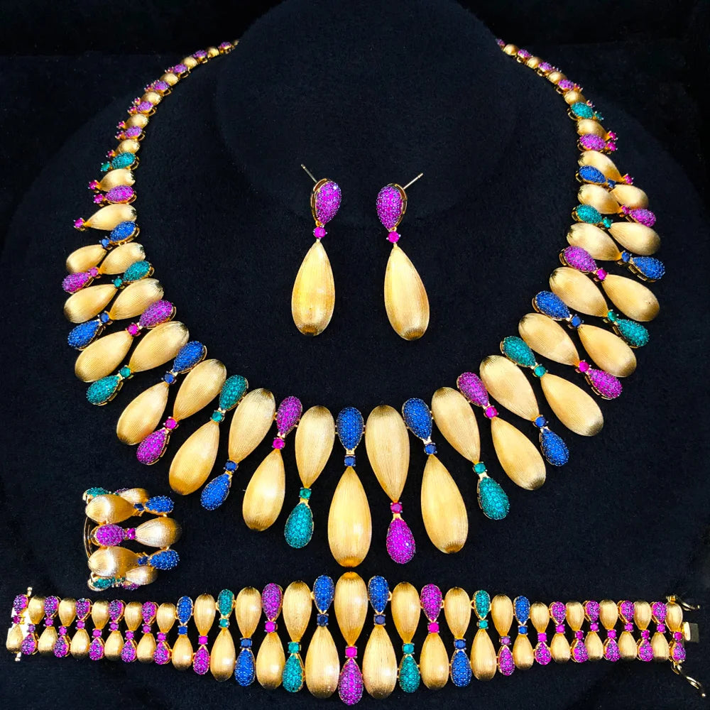 Luxury 4-Piece Knot & Ball African Jewelry Set for Women | Wedding, CZ Cubic Zirconia, Indian & Dubai Bridal Jewelry - Floq & Raman