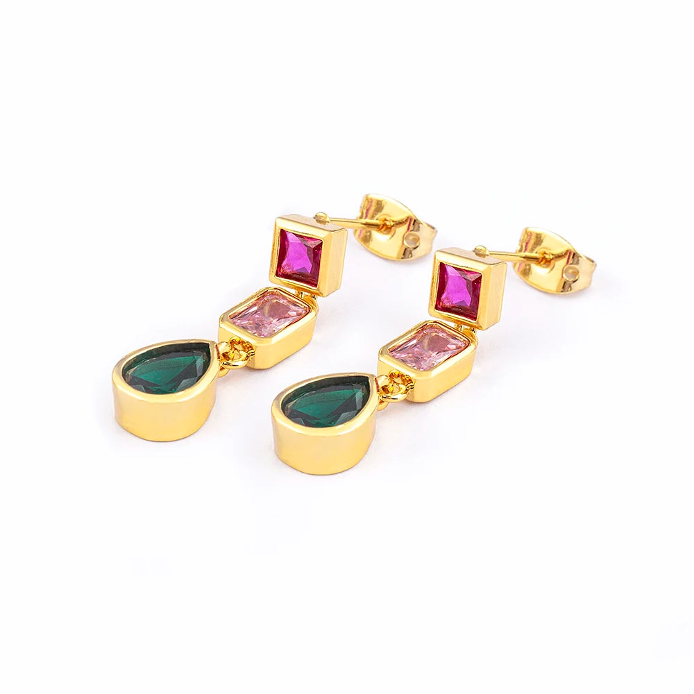Trendy Dangle Drop Earrings for Women Colorful Color Rainbow Zircon Jewelry Accessories Fine Wedding Engagement Gift - Floq & Raman