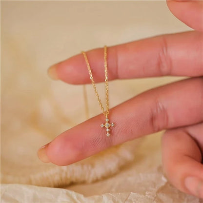Real 925 Sterling Silver Zircon Cross Pendant Necklaces for Women Minimalist Light Luxury Fine Jewelry Korea Cute Accessor - Floq & Raman