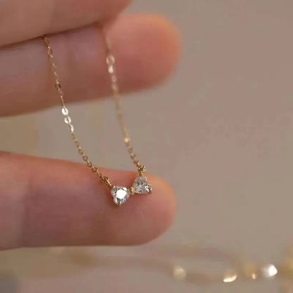 925 Sterling Silver Romantic 14k Gold Plated Shiny Zircon Bow Love Chain Necklace for Women Teen Charming Party Jewelry - Floq & Raman