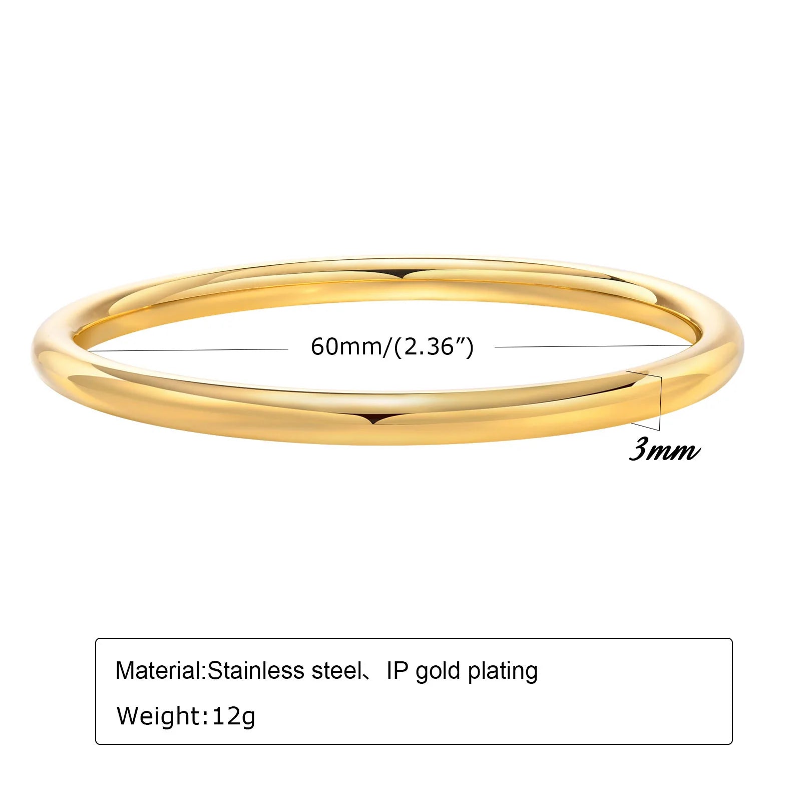 Stackable Stainless Steel Bangle Bracelet for Women, 3mm Round 18k Gold Plated Minimalist Jewelry Sister Best Friend Gift - Floq & Raman