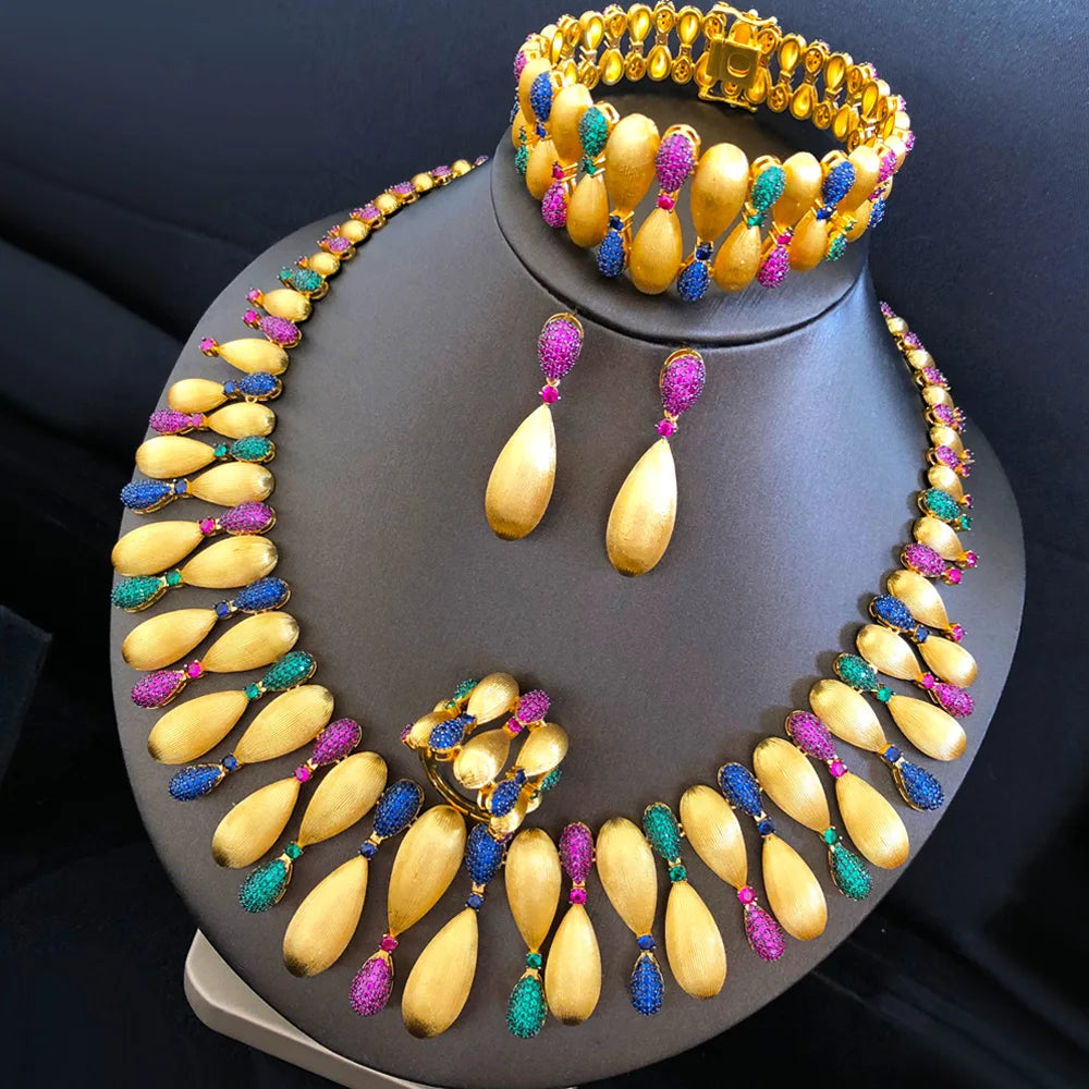 Luxury 4-Piece Knot & Ball African Jewelry Set for Women | Wedding, CZ Cubic Zirconia, Indian & Dubai Bridal Jewelry - Floq & Raman