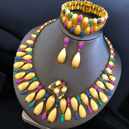 Luxury 4-Piece Knot & Ball African Jewelry Set for Women | Wedding, CZ Cubic Zirconia, Indian & Dubai Bridal Jewelry - Floq & Raman