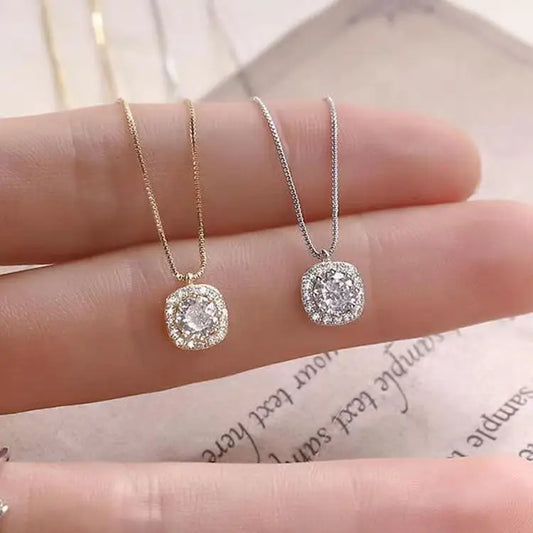 Square Zircon 925 Necklace Women's Fashion High-End Luxury Simple Temperament Clavicle Chain Jewelry To Send a Friend Gift - Floq & Raman