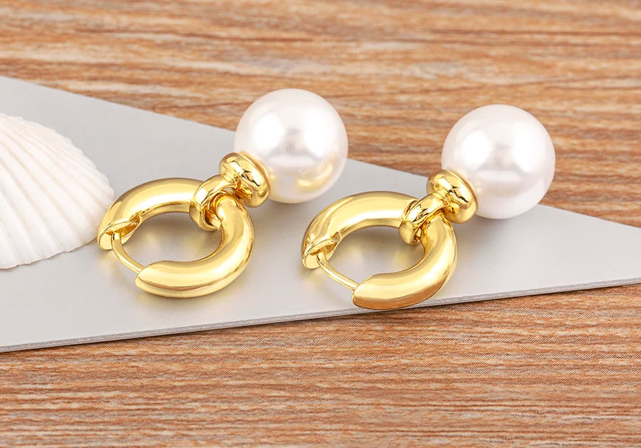 Fashion Gold/Silver Color Pearls Pendant Earrings For Women Fine Accessories Hoop Bohemia Ear Jewelry Wedding Gift - Floq & Raman
