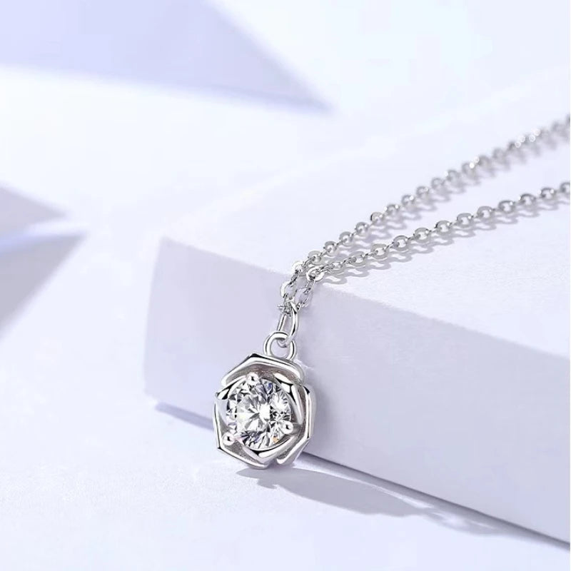 New S925 sterling silver rose necklace for women plated 18K gold temperament high-grade design sense diamond flower - Floq & Raman