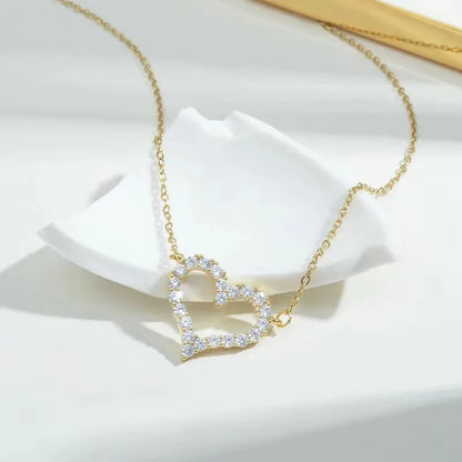 925 Sterling Silver Full Zircon Hollow Heart Pendant Necklaces for Women Party Cute Fine Jewelry Minimalist Accessories - Floq & Raman
