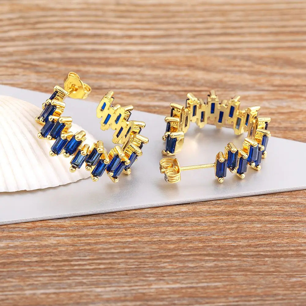 Fashion New Arrival Multicolor Gold Plated Earrings for Women Cubic Zirconia Wedding Female Jewelry Girl Friendship Gifts - Floq & Raman