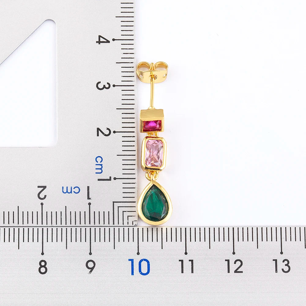 Trendy Dangle Drop Earrings for Women Colorful Color Rainbow Zircon Jewelry Accessories Fine Wedding Engagement Gift - Floq & Raman
