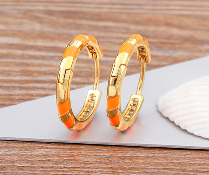 High Quality 6 Candy Colors Inlaid Zebra Stripe Pendant Fashion Earrings Enamel Oil Dripping Women's Simple French Jewelry Gifts - Floq & Raman