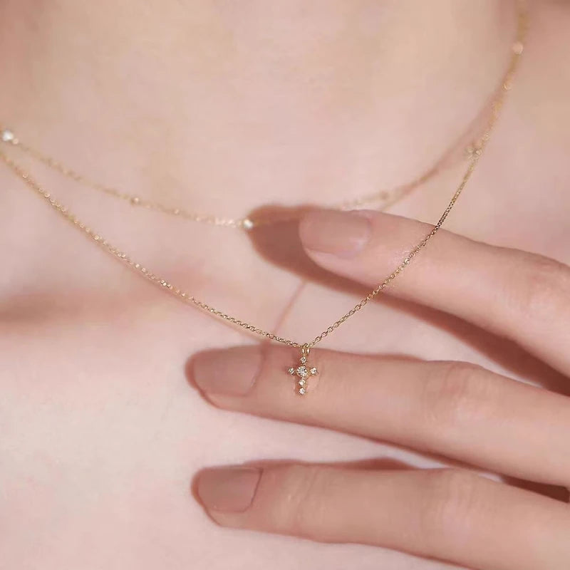Real 925 Sterling Silver Zircon Cross Pendant Necklaces for Women Minimalist Light Luxury Fine Jewelry Korea Cute Accessor - Floq & Raman