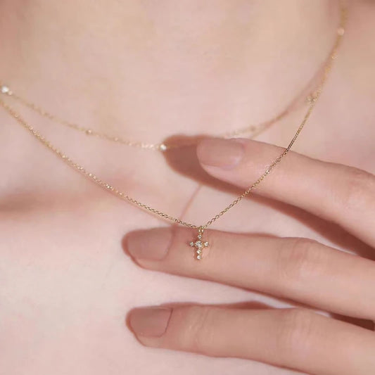 Real 925 Sterling Silver Zircon Cross Pendant Necklaces for Women Minimalist Light Luxury Fine Jewelry Korea Cute Accessor - Floq & Raman