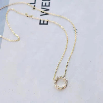 S925 Sterling silver plated 14k gold necklace with zircon full diamond circle light luxury clavicle chain Girl Gift - Floq & Raman