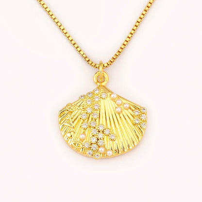 New Fashion Lucky Shell Shape Inlaid Pearl Crystal Zircon Pendant Necklace For Women Female 4 Styles Choice Jewelry Gifts - Floq & Raman