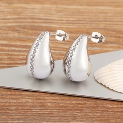 Classic High Quality Water Drop Shape Gold/Silver Color Women Girls Fashion Zircon Earrings Wedding Jewelry New Year Gift - Floq & Raman