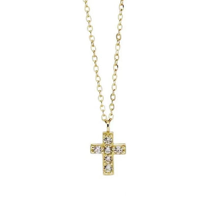925 sterling silver cross necklace with 14k gold plated simple mini pendant clavicle chain versatile 2024 new style - Floq & Raman
