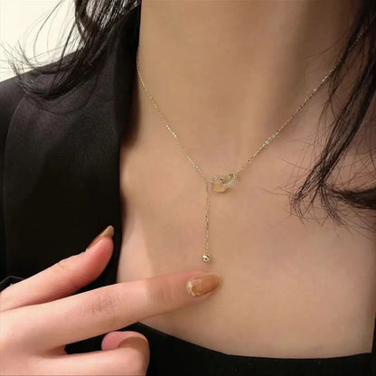 S925 sterling silver necklace double ring ring buckle tassel High sense affordable luxury fashion sweater chain - Floq & Raman