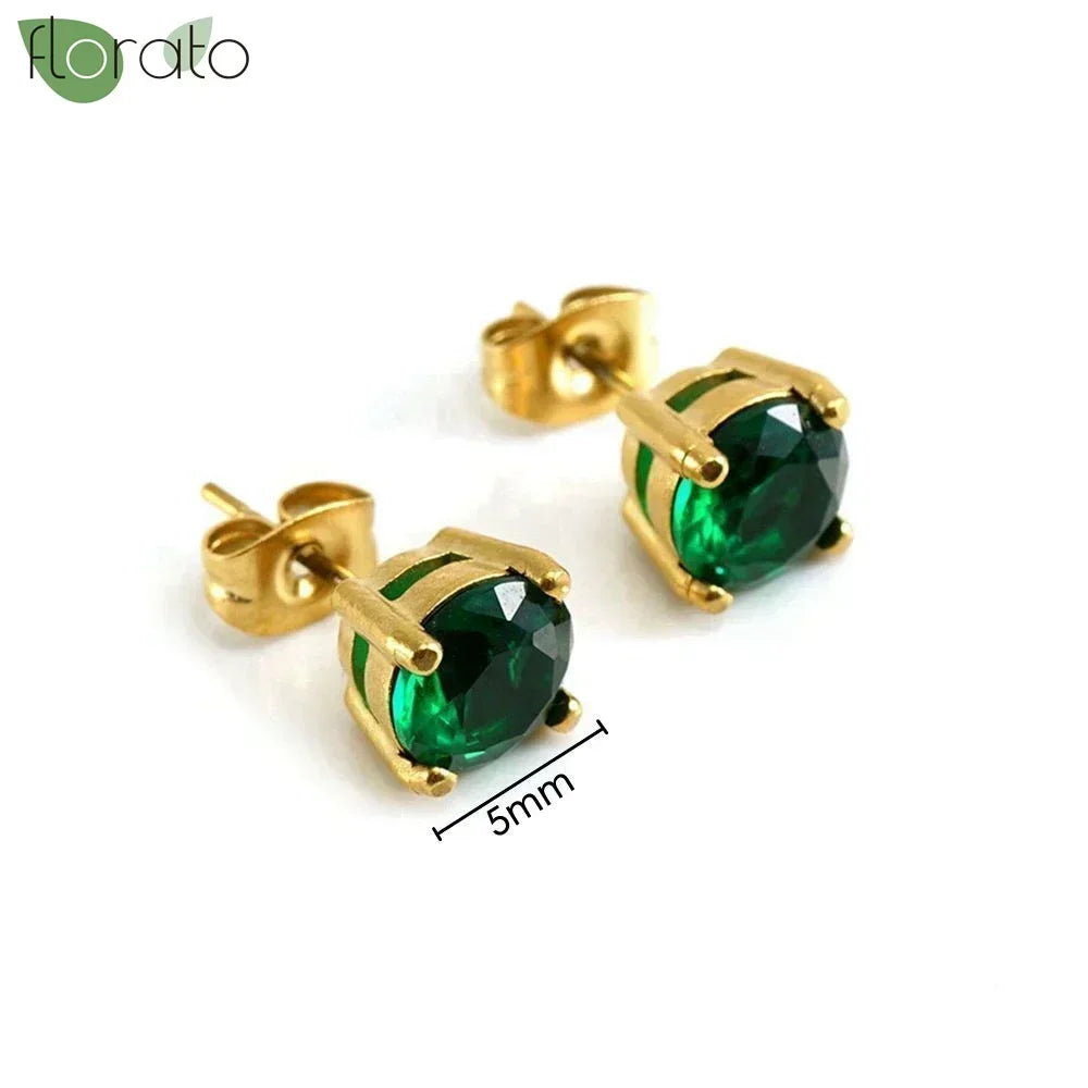 925 Sterling Silver Green Crystal CZ Hoop Earrings for Women | 2023 Luxury Gold Small Huggie Earrings | Fashion Piercing Jewelry - Floq & Raman