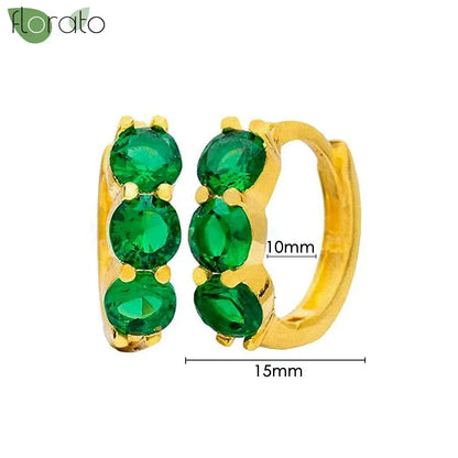 925 Sterling Silver Green Crystal CZ Hoop Earrings for Women | 2023 Luxury Gold Small Huggie Earrings | Fashion Piercing Jewelry - Floq & Raman