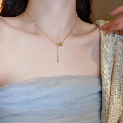 S925 sterling silver necklace double ring ring buckle tassel High sense affordable luxury fashion sweater chain - Floq & Raman