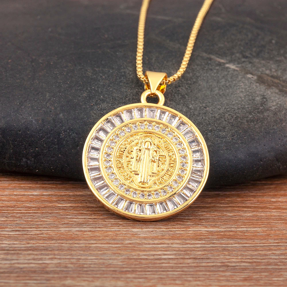 New Retro Oval/Round Shape Religious Style Zircon Flip Pendant Necklace For Female Male Lovers Photos Jewelry Accessories - Floq & Raman