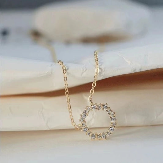 S925 Sterling silver plated 14k gold necklace with zircon full diamond circle light luxury clavicle chain Girl Gift - Floq & Raman