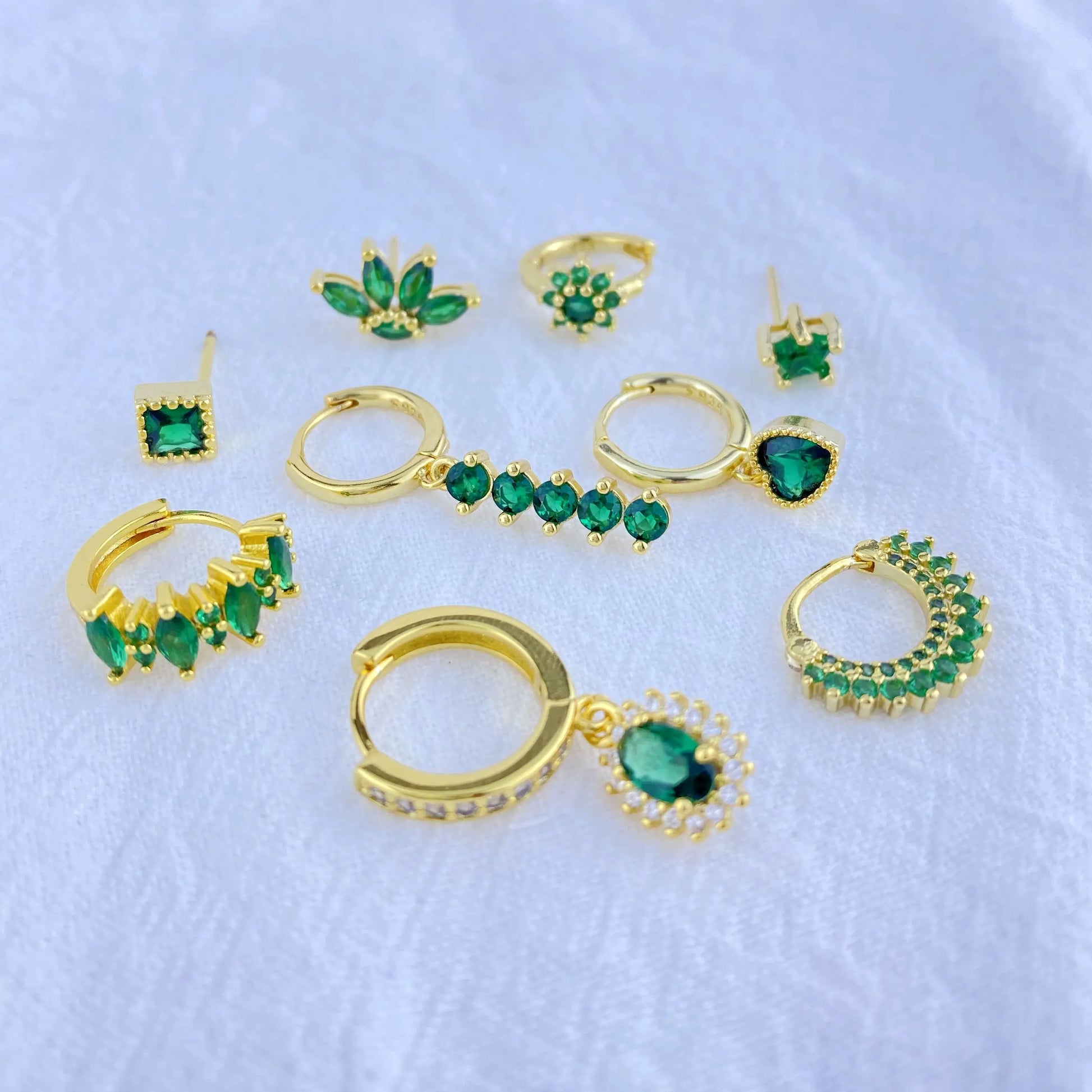 925 Sterling Silver Green Crystal CZ Hoop Earrings for Women | 2023 Luxury Gold Small Huggie Earrings | Fashion Piercing Jewelry - Floq & Raman