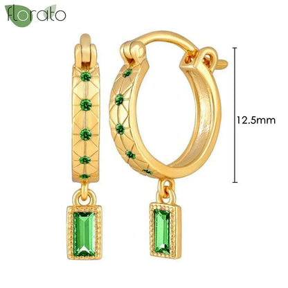 925 Sterling Silver Green Crystal CZ Hoop Earrings for Women | 2023 Luxury Gold Small Huggie Earrings | Fashion Piercing Jewelry - Floq & Raman