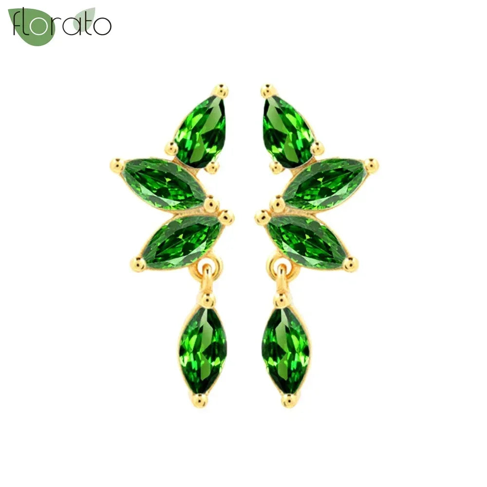 925 Sterling Silver Green Crystal CZ Hoop Earrings for Women | 2023 Luxury Gold Small Huggie Earrings | Fashion Piercing Jewelry - Floq & Raman