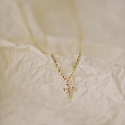 Real 925 Sterling Silver Zircon Cross Pendant Necklaces for Women Minimalist Light Luxury Fine Jewelry Korea Cute Accessor - Floq & Raman