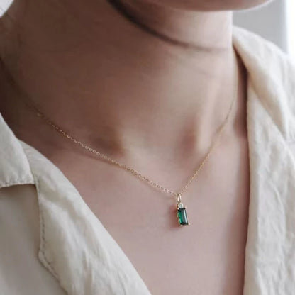 Real 925 Sterling Silver Plating 14K Gold Geometric Green Zircon Pendant Choker Necklace For Women Fine Jewelry - Floq & Raman