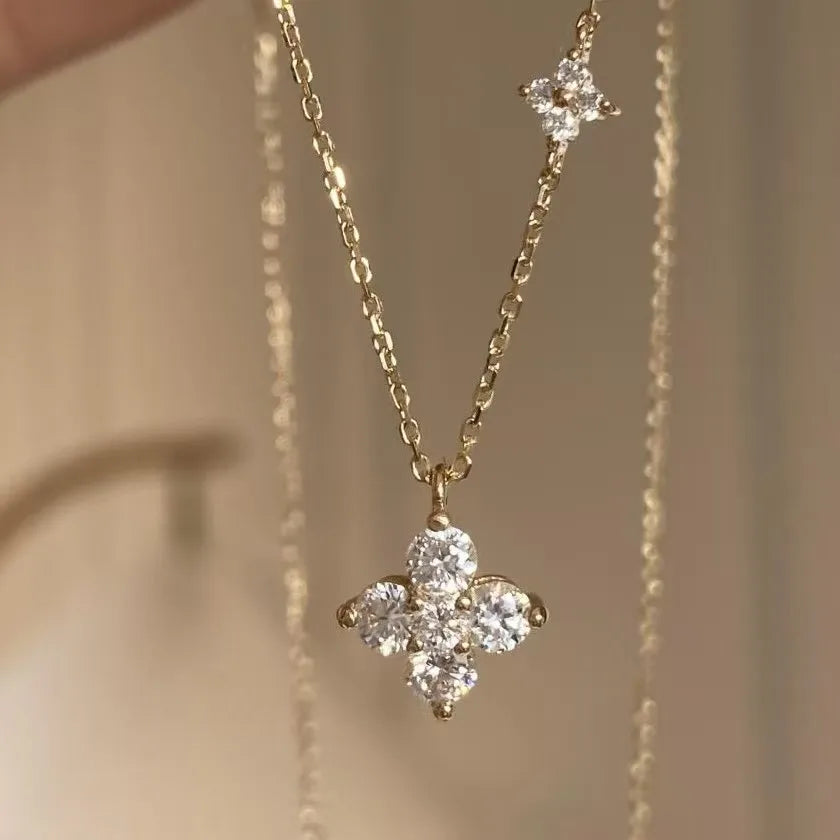 S925 Silver Twin Four-leaf Clover Necklace 18K Gold Plated Luxury Lucky Grass Clavicle Chain for Women - Floq & Raman