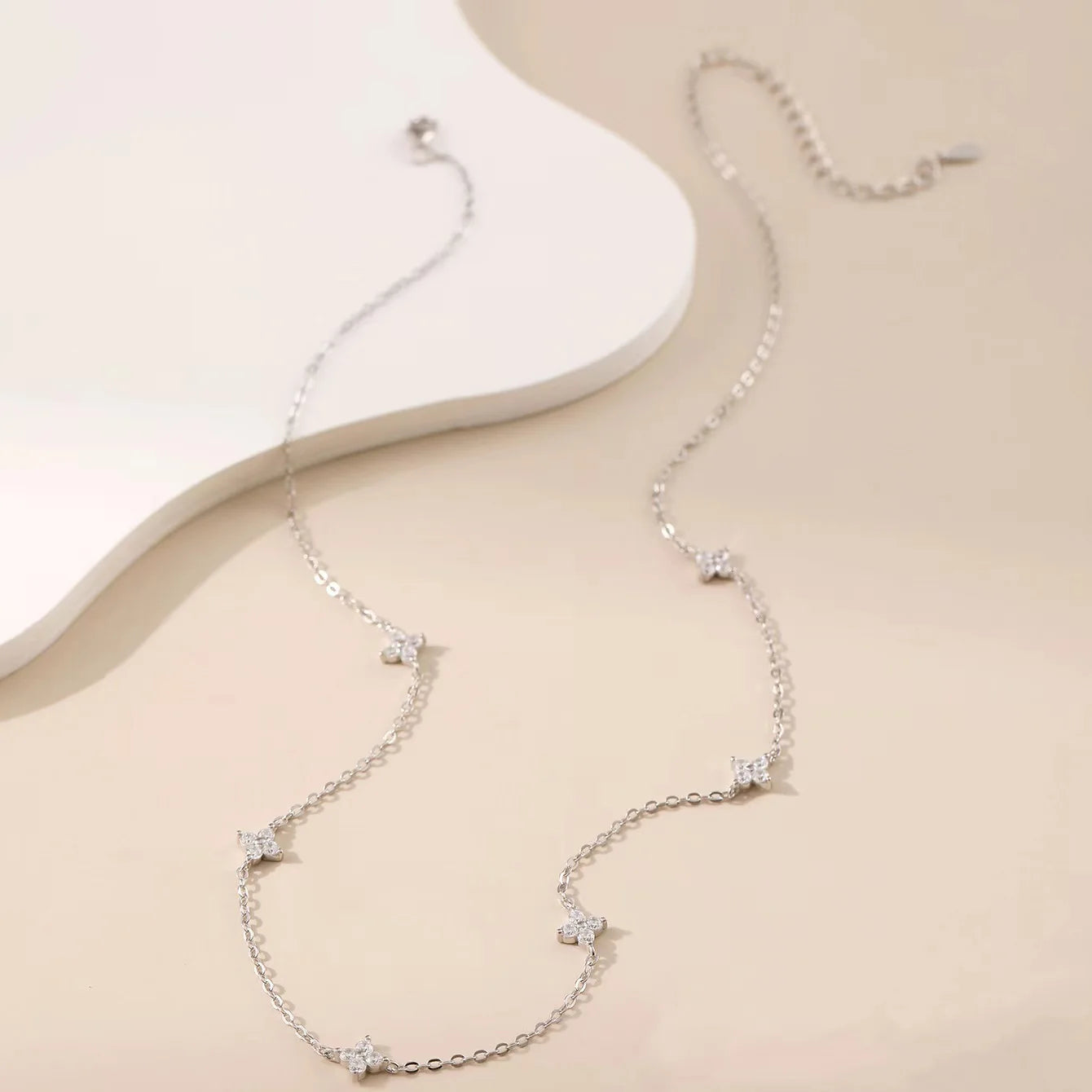 S925 Whole Body Sterling Silver Diamond Four-Leaf Clover Necklace Collarbone Chain Full Star Light Luxury Girl Gift - Floq & Raman