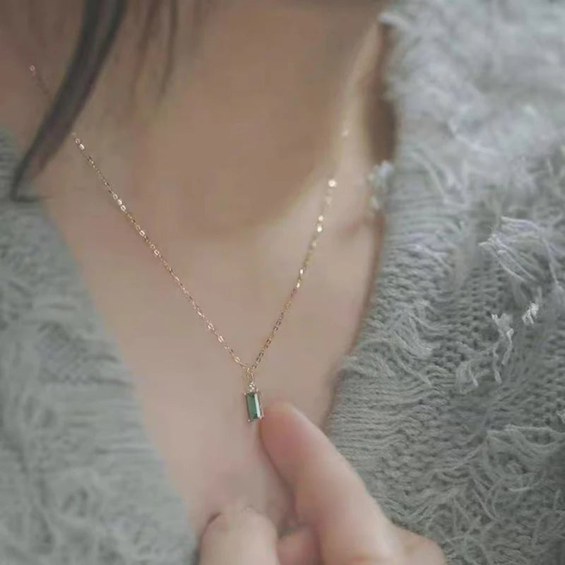 Real 925 Sterling Silver Plating 14K Gold Geometric Green Zircon Pendant Choker Necklace For Women Fine Jewelry - Floq & Raman