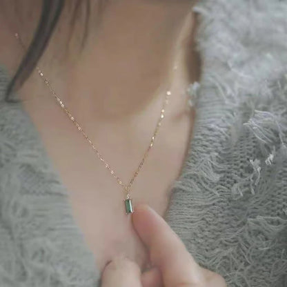 Real 925 Sterling Silver Plating 14K Gold Geometric Green Zircon Pendant Choker Necklace For Women Fine Jewelry - Floq & Raman
