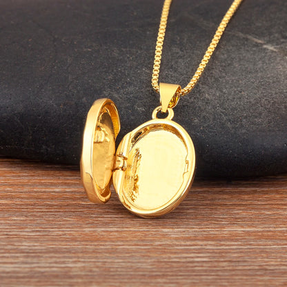 New Retro Oval/Round Shape Religious Style Zircon Flip Pendant Necklace For Female Male Lovers Photos Jewelry Accessories - Floq & Raman