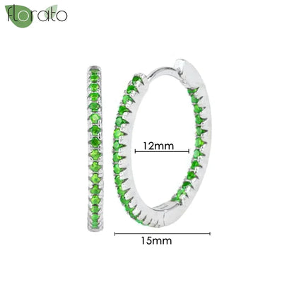 925 Sterling Silver Green Crystal CZ Hoop Earrings for Women | 2023 Luxury Gold Small Huggie Earrings | Fashion Piercing Jewelry - Floq & Raman